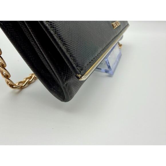 PRADA Black Saffiano Leather Womens Wallet on Chain Gold Hardware Authentic COA - Picture 6 of 15